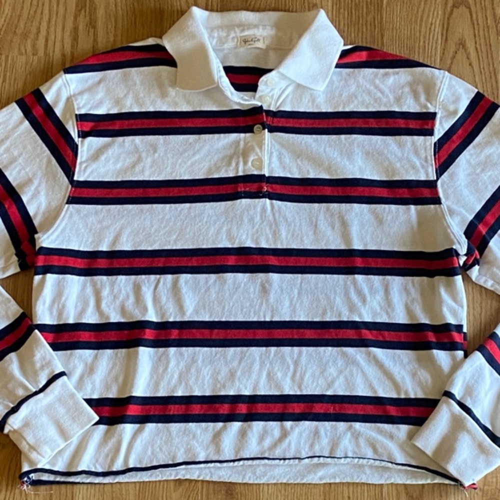 John Galt Striped Rugby Polo Cropped Raw Hem Preppy Coastal Small